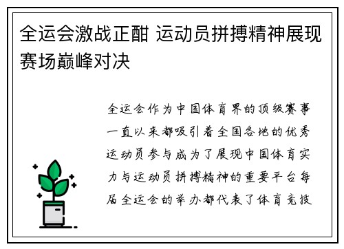 全运会激战正酣 运动员拼搏精神展现赛场巅峰对决